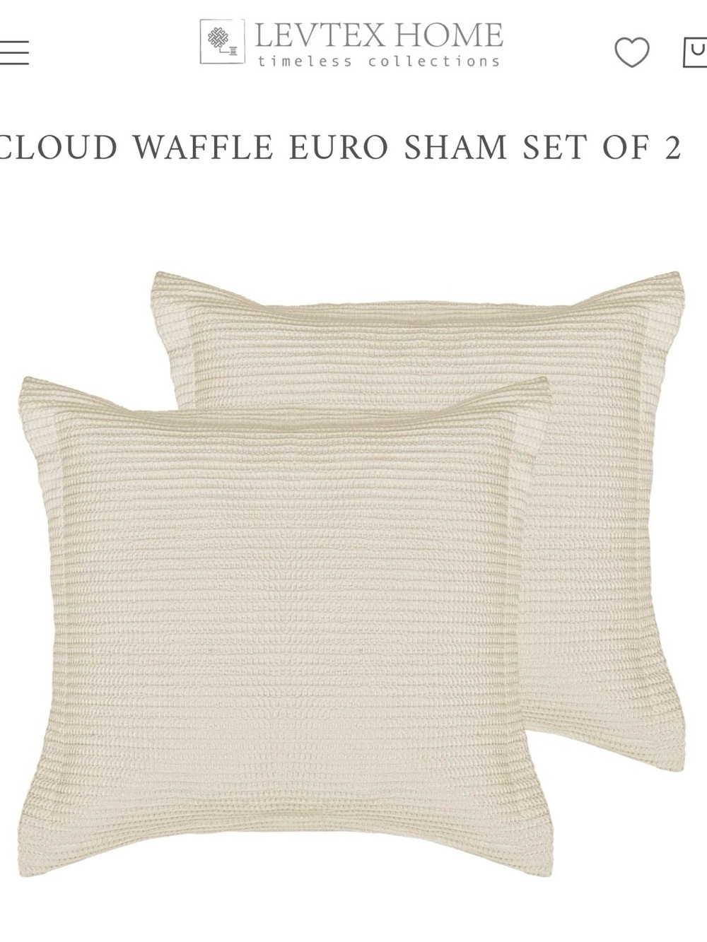 Levtex Cloud Waffle Euro Sham Set in Cream - Set of 2 100% cotton 💛